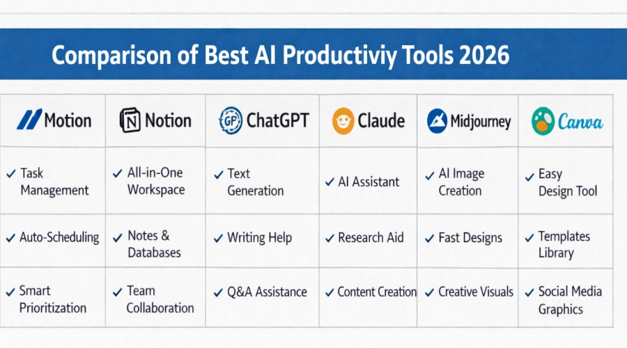 Comparison of Best AI Productivity Tools 2026 