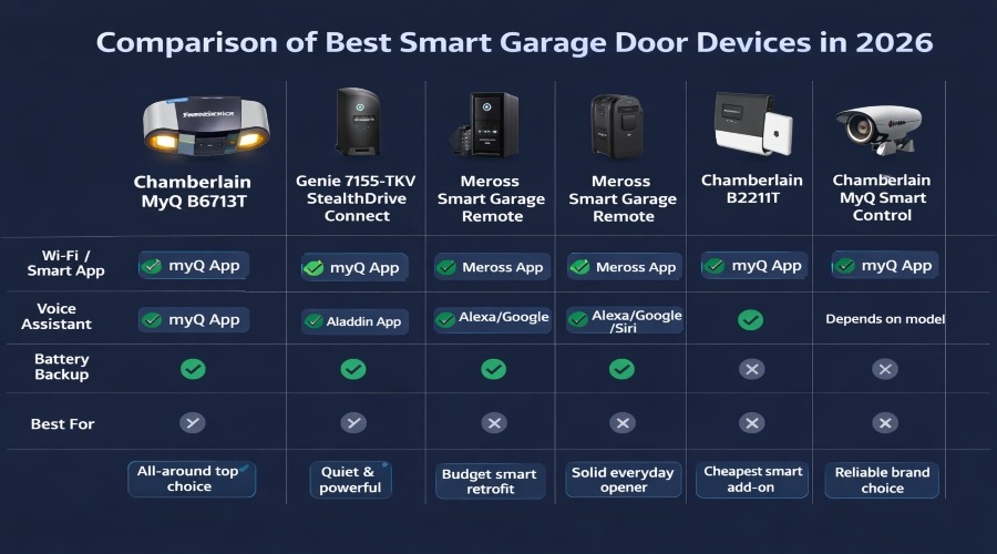 Comparison of Best Smart Garage Door Devices in 2026
