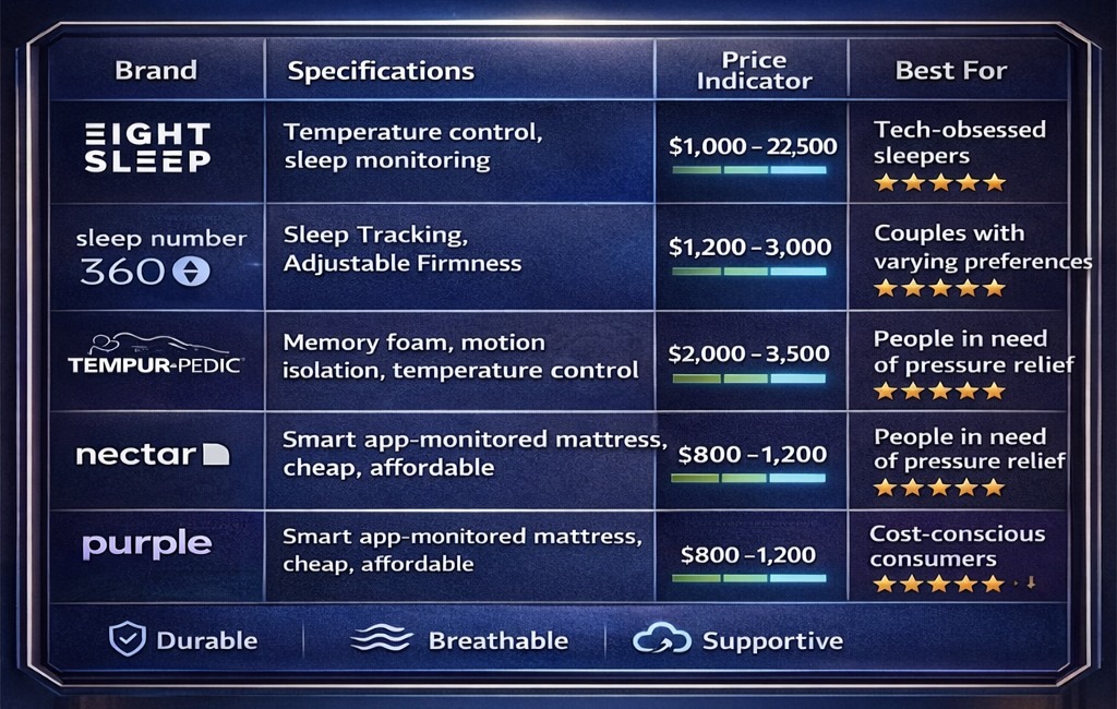 Comartion of Smart Mattress Tech 2026