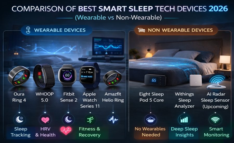 Comparison of Best Smart Sleep Tech Devices 2026 (Wearable vs Non-Wearable)