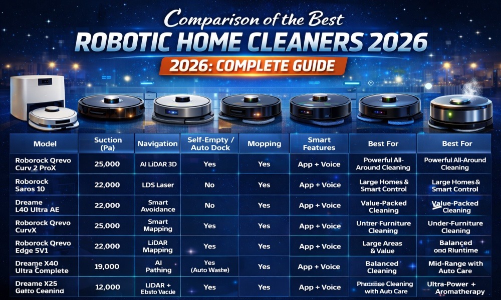 Comparison of the Best Robotic Home Cleaners 2026